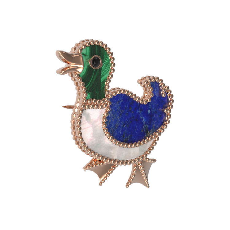 Брошь из золота c эмаль , лазуритом, малахитом и перламутром