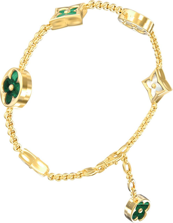 Браслет из лимонного золота c малахитом и перламутром