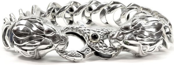 Браслет из серебра и золота c ониксом, изумрудом и рубином