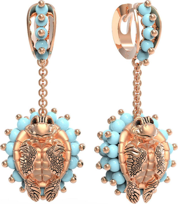 Серьги из золота c эмаль и бирюзой