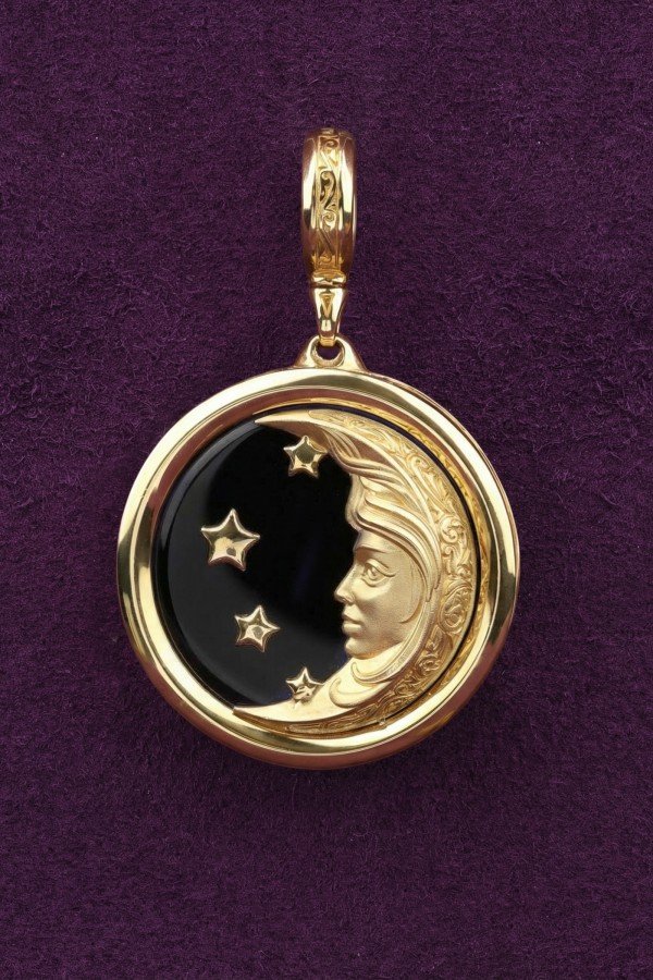 Подвеска из лимонного золота c ониксом и перламутром