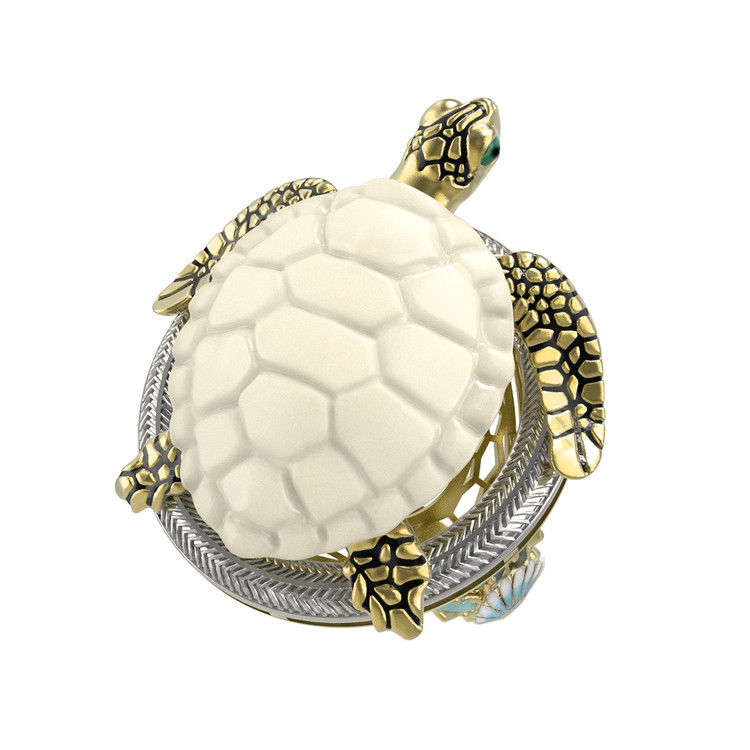 Кольцо из лимонного золота c эмаль и бивнем мамонта