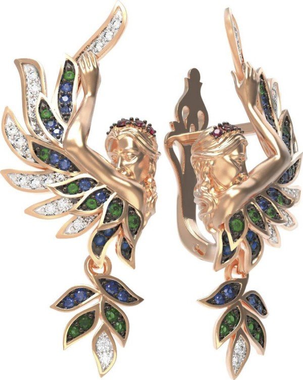 Серьги из золота 585 пробы c фианитом