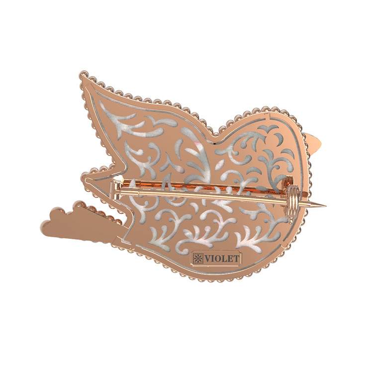 Брошь из золота c эмаль и перламутром