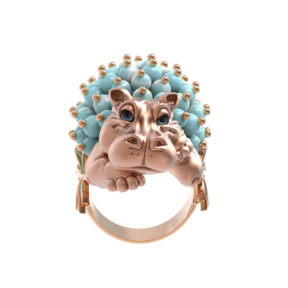 Кольцо из золота c эмаль и бирюзой