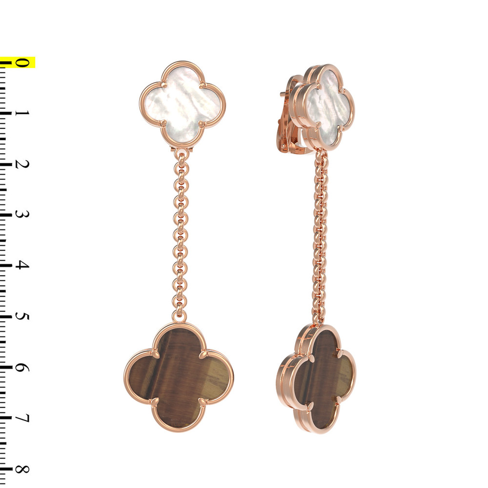 Серьги из золота c тигровым глазом и перламутром