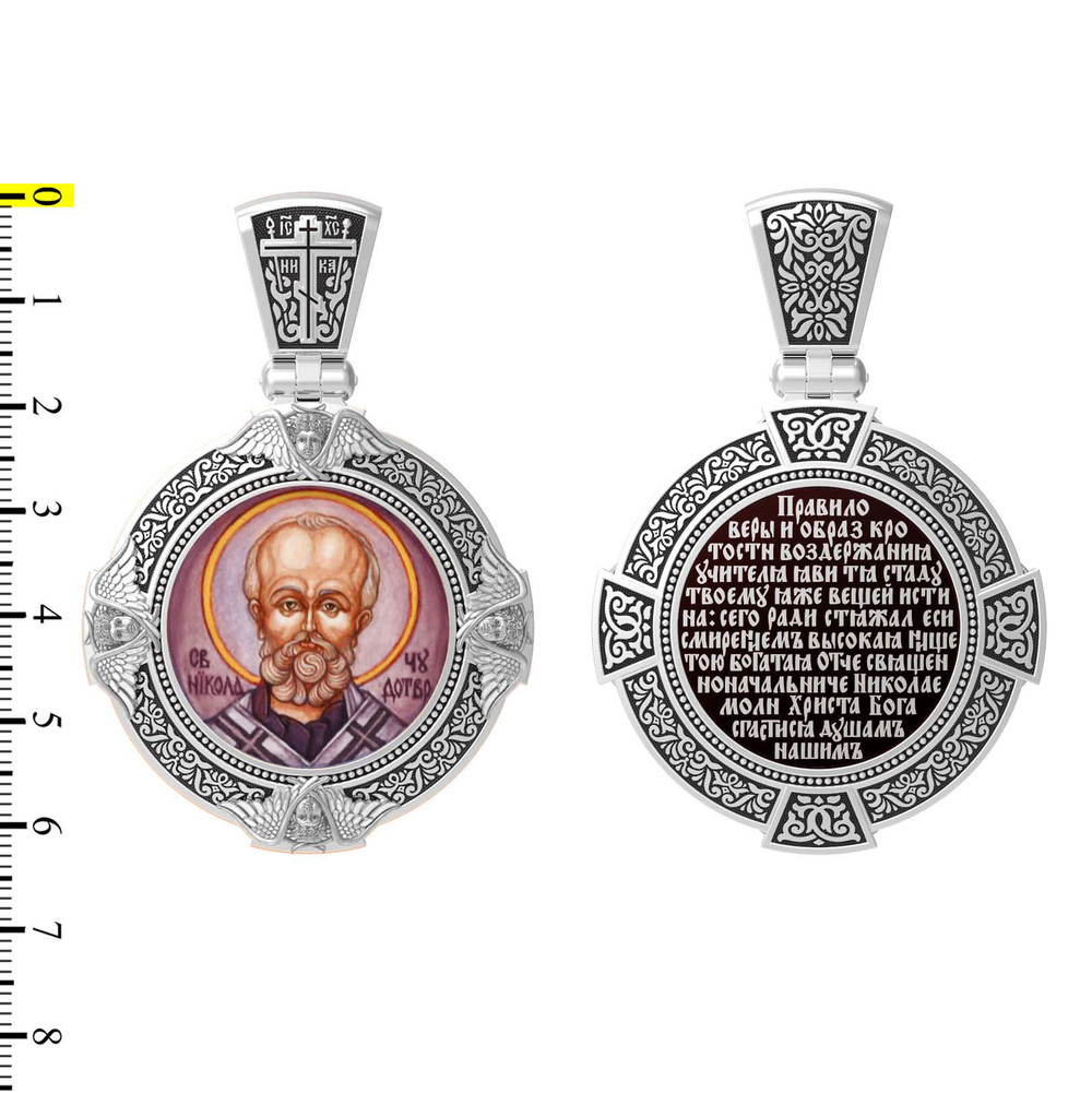 Образок из белого золота c эмаль , иконописью и темперой