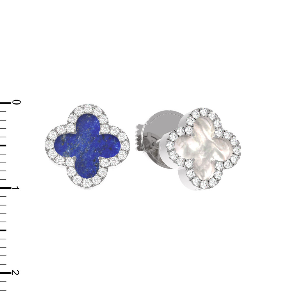 Серьги из белого золота c бриллиантами, лазуритом и перламутром