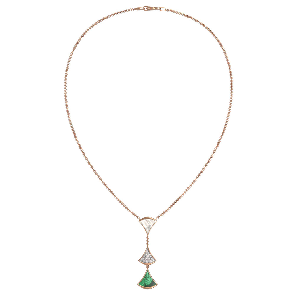 Колье из золота c бриллиантами, малахитом и перламутром