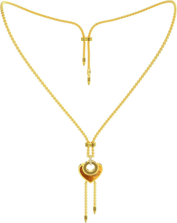 Колье из лимонного золота c фианитом, тигровым глазом и перламутром