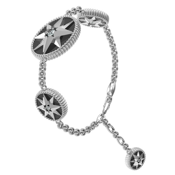 Браслет из белого золота c фианитом, ониксом и перламутром