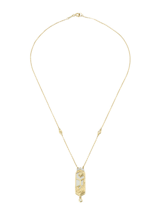 Колье из лимонного золота c бриллиантами и перламутром