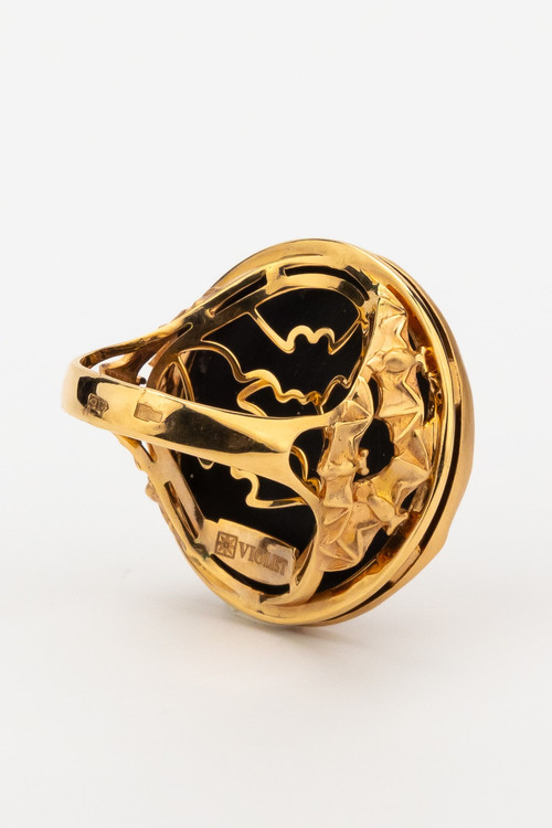 Кольцо из золота c эмаль и ониксом