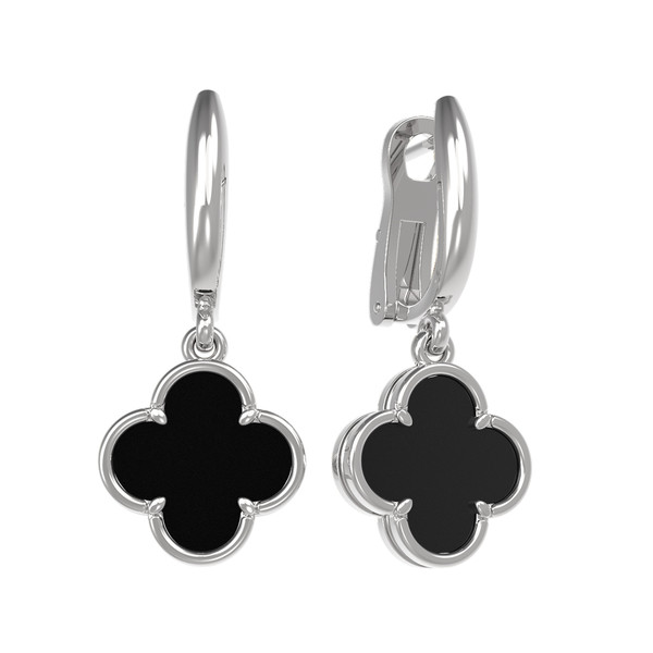 Серьги из белого золота c ониксом