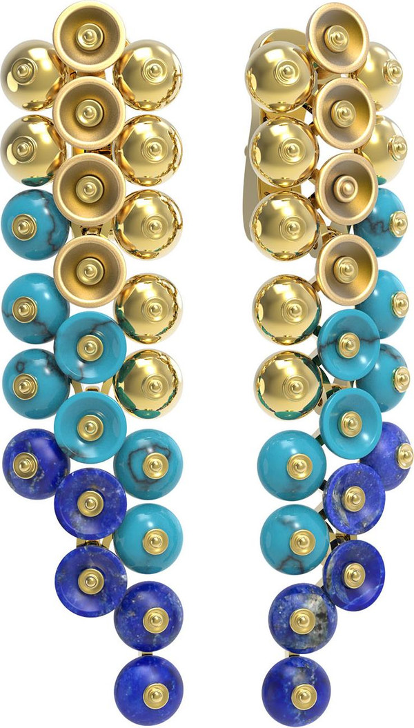 Серьги из лимонного золота c бирюзой и лазуритом