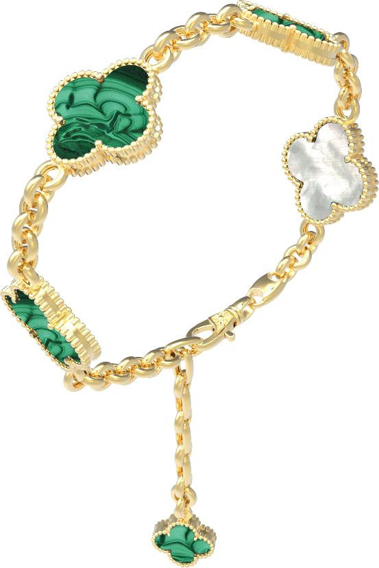 Браслет из лимонного золота c малахитом и перламутром