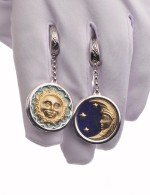 Серьги из белого золота 585 пробы c бирюзой и лазуритом