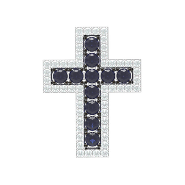 Крест из белого золота c бриллиантами и сапфиром