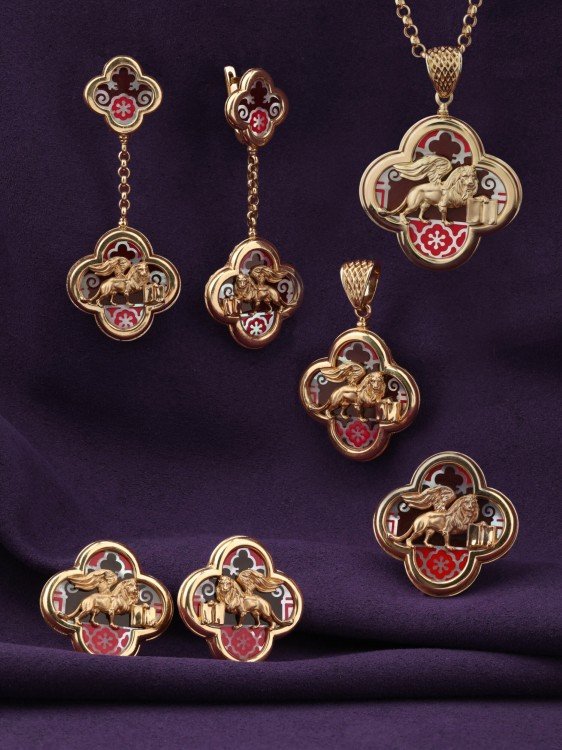 Серьги из золота c эмаль и перламутром