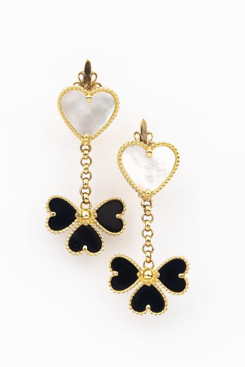 Серьги из лимонного золота c ониксом и перламутром