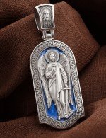 Образок из белого золота 585 пробы c эмалью