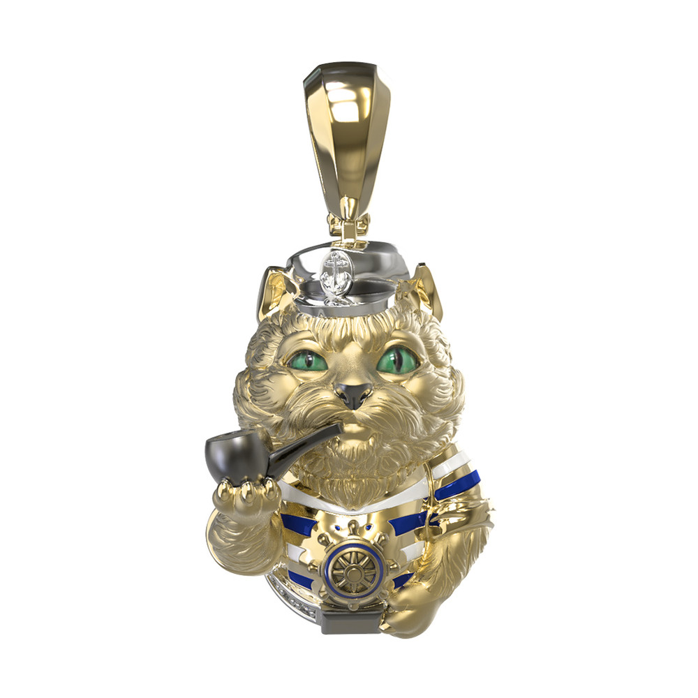 Подвеска из лимонного золота c эмаль , бриллиантами и рубином