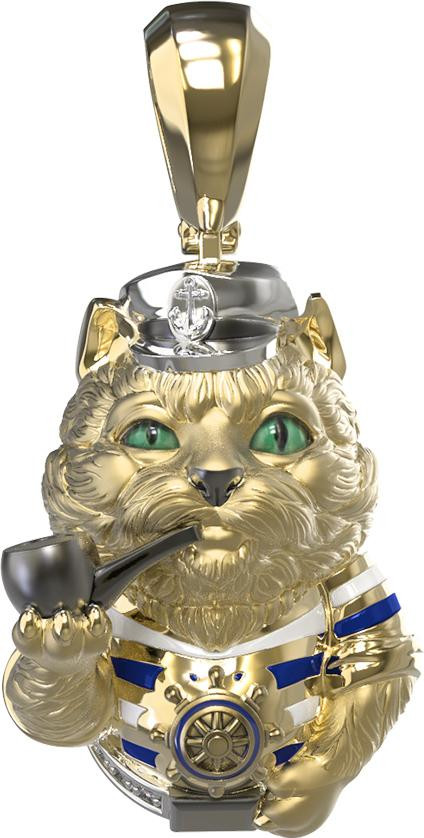 Подвеска из лимонного золота c эмалью, бриллиантами и рубином