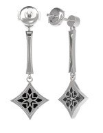 Серьги из белого золота 585 пробы c фианитом и ониксом