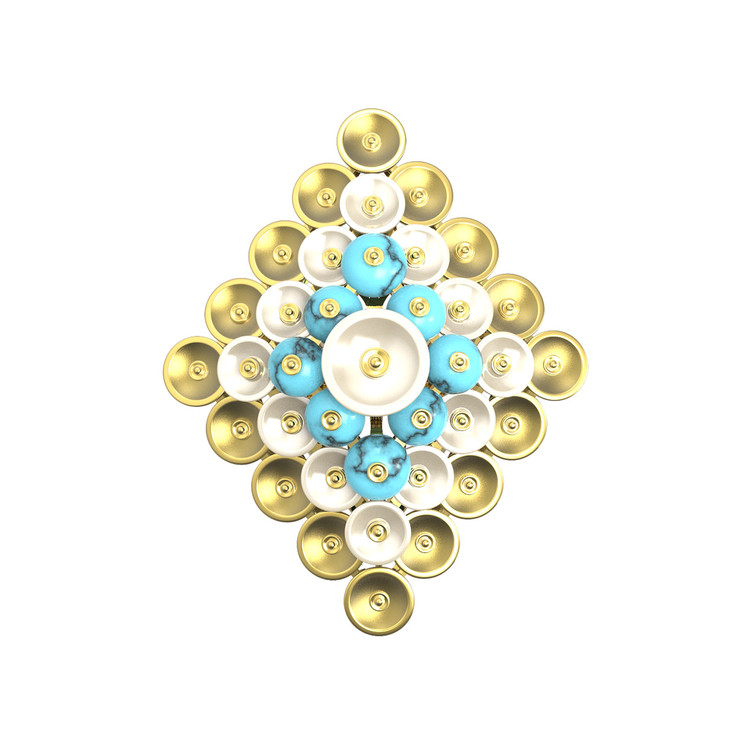 Кольцо из лимонного золота c бирюзой и перламутром