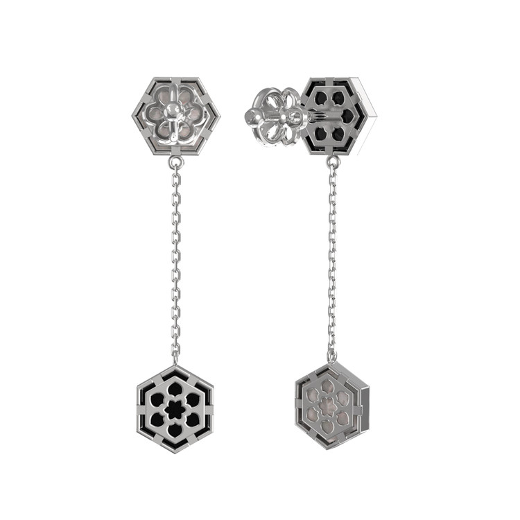 Серьги из белого золота c ониксом и перламутром