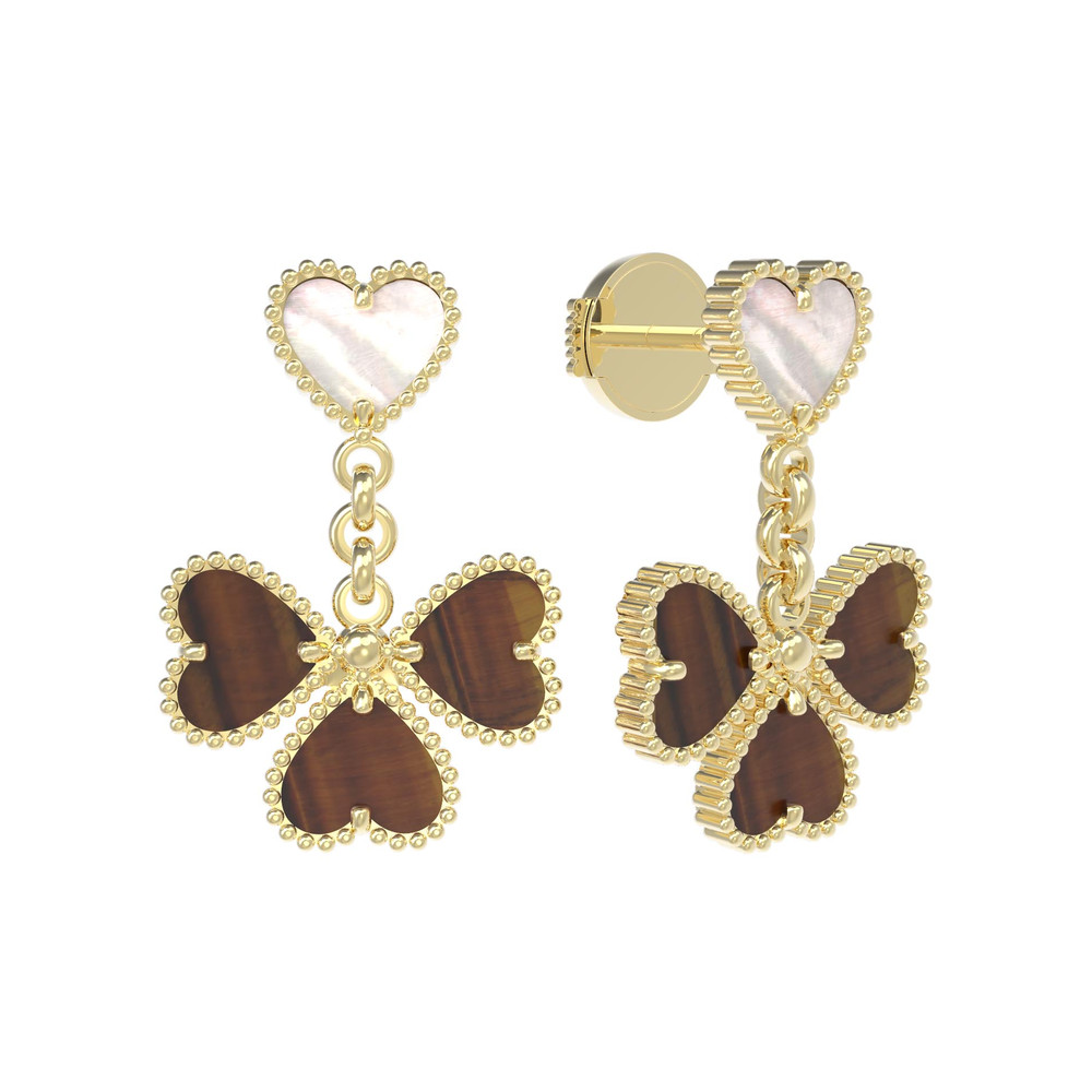 Серьги из лимонного золота c тигровым глазом и перламутром