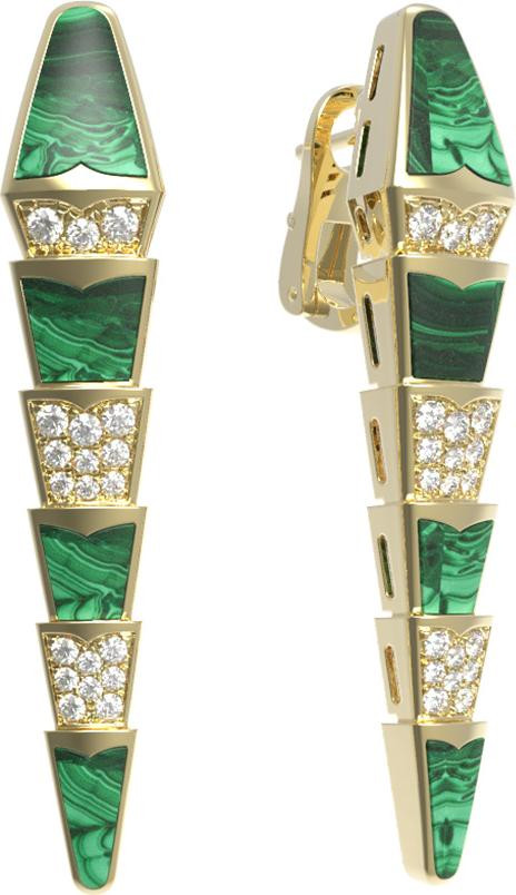 Серьги из лимонного золота c бриллиантами и малахитом