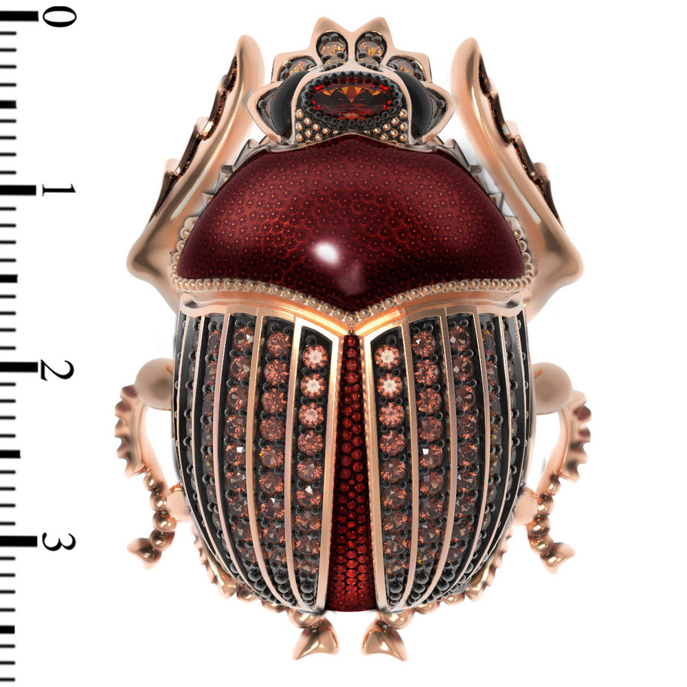 Брошь из золота c эмаль , фианитом и гранатом