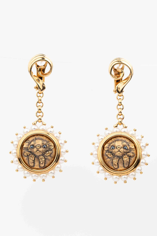 Серьги из золота c эмаль и жемчугом