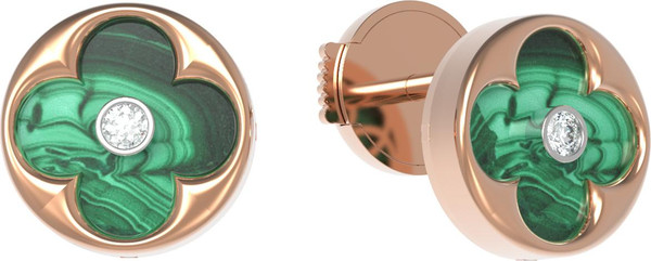 Серьги из золота c бриллиантами и малахитом