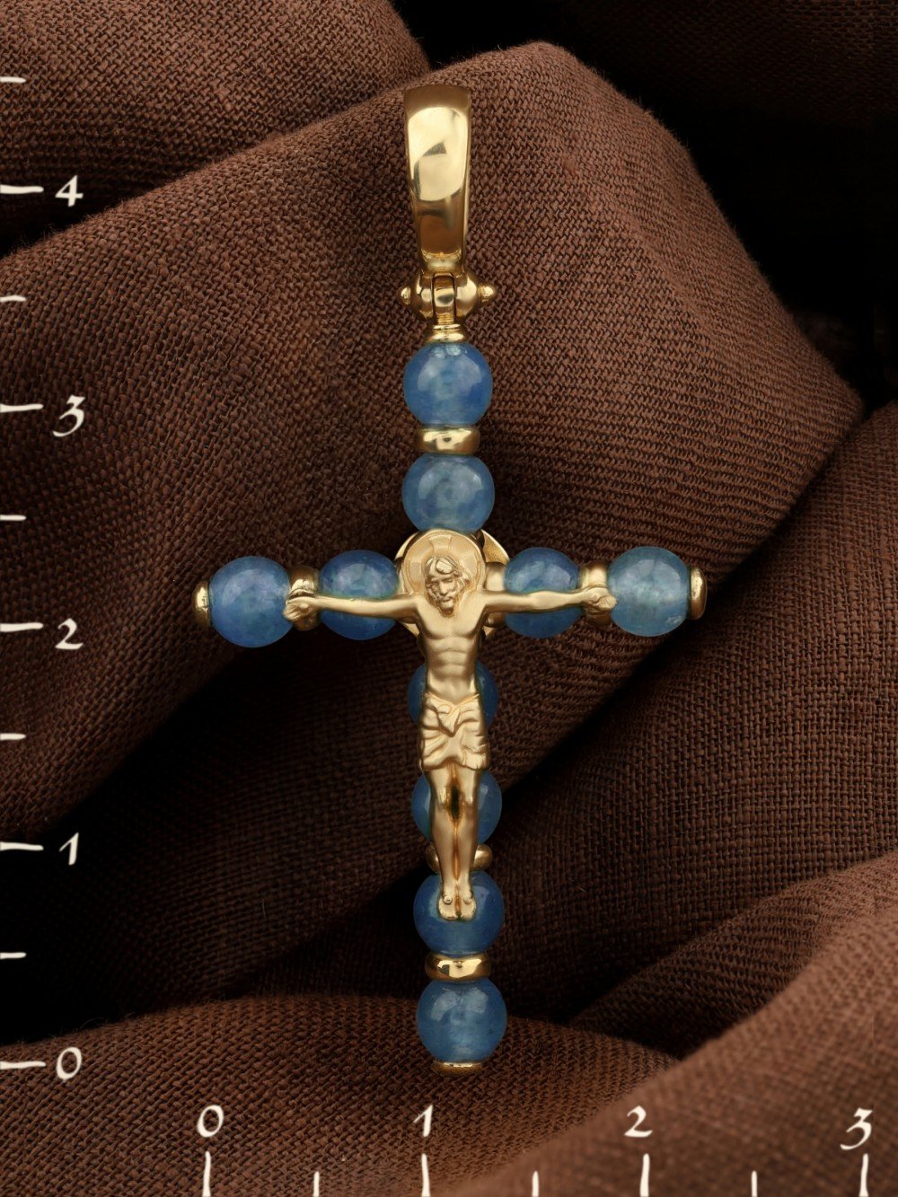 Крест из лимонного золота c жадеитом