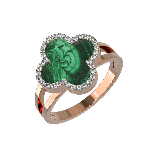 Кольцо из золота c бриллиантами и малахитом