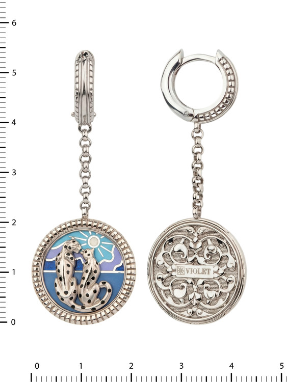 Серьги из белого золота c эмаль