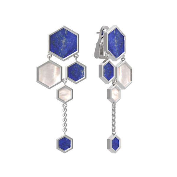 Серьги из белого золота c лазуритом и перламутром