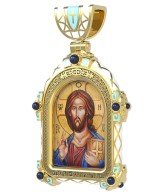 Образок из лимонного золота 585 пробы c эмалью и иконописью