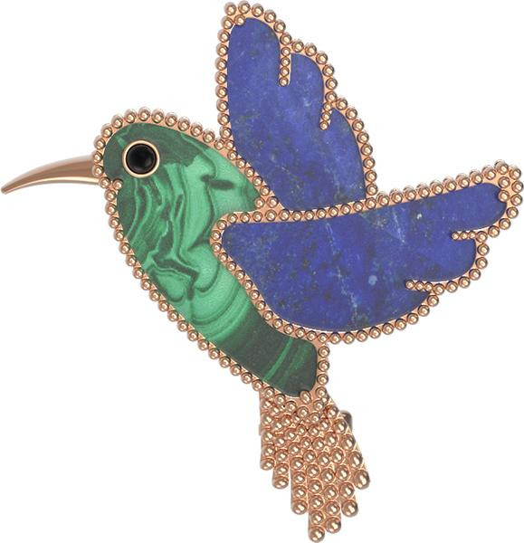 Брошь из золота c эмаль , лазуритом и малахитом