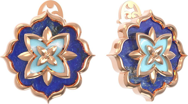 Серьги из золота c бирюзой и лазуритом