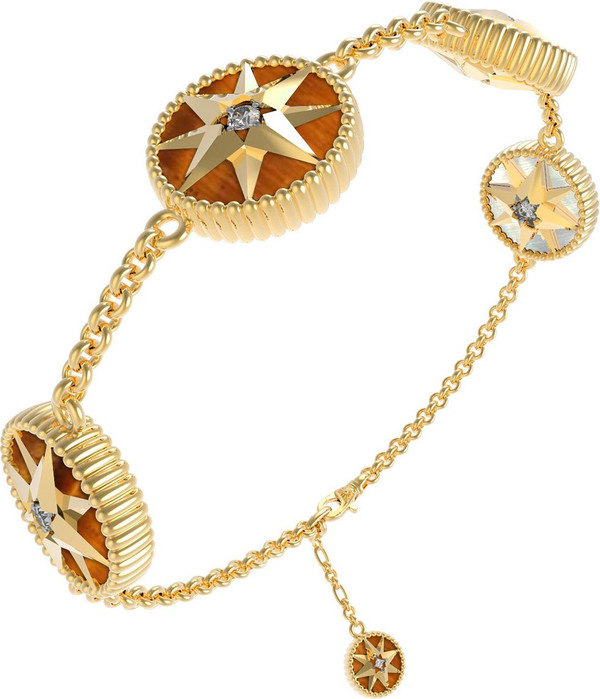 Браслет из лимонного золота c фианитом, тигровым глазом и перламутром