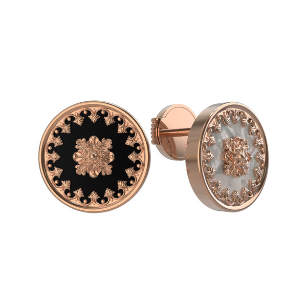 Серьги из золота c ониксом и перламутром