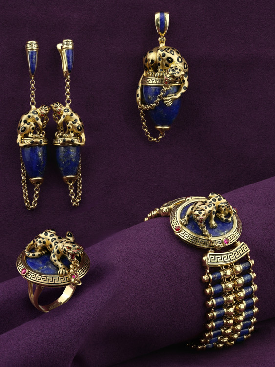 Серьги из лимонного золота c эмаль и лазуритом