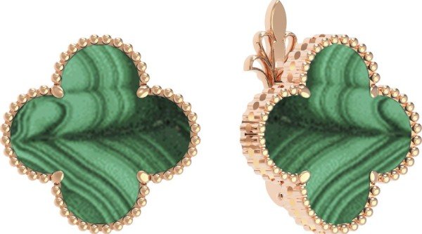 Серьги из золота 585 пробы c малахитом