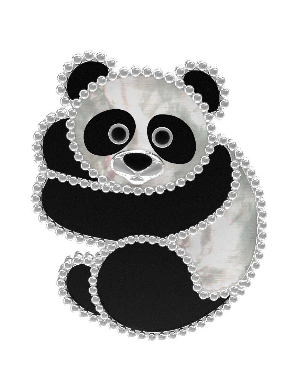 Брошь из белого золота 585 пробы c эмалью, ониксом и перламутром