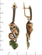 Серьги из золота 585 пробы c эмалью и гранатом