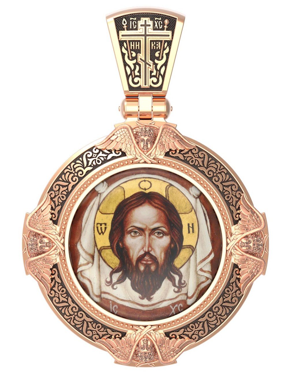 Образок из золота 585 пробы c эмалью и иконописью