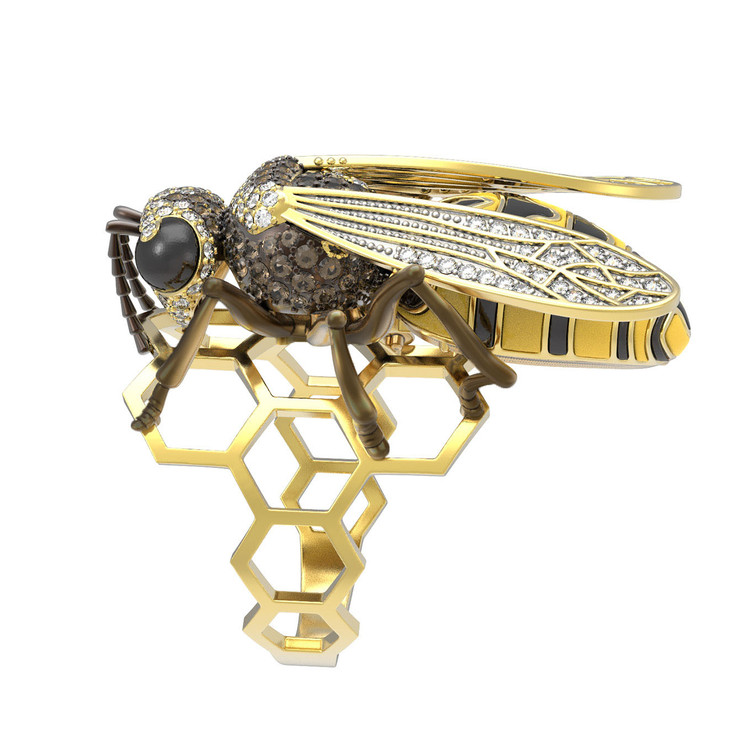 Кольцо из лимонного золота c эмаль и фианитом